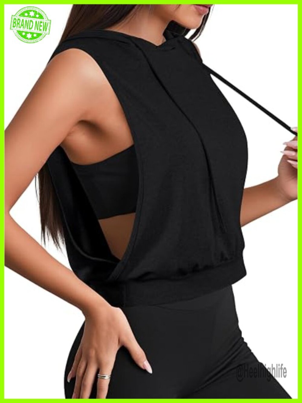 Sleeveless Hooded Crop Top Tank Open Side Athletic Gym Top
